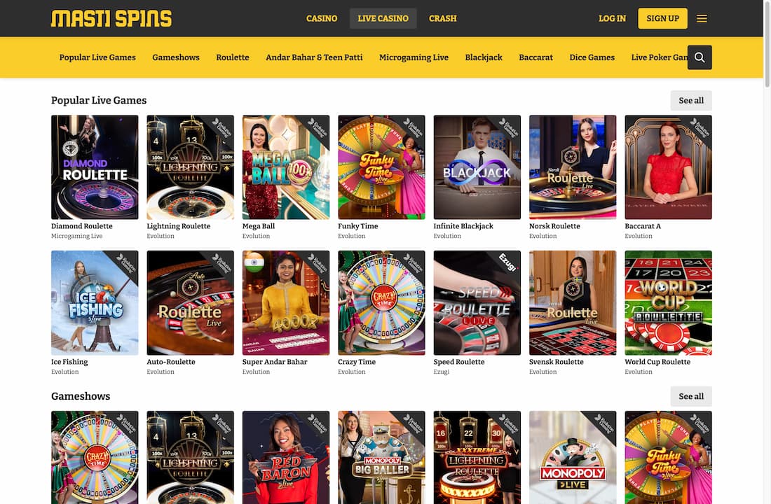 Masti Spins India Live Casino