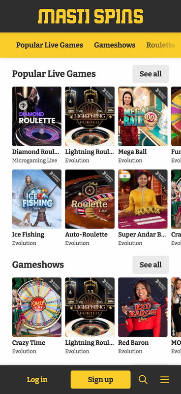 Masti Spins Live Casino Mobile