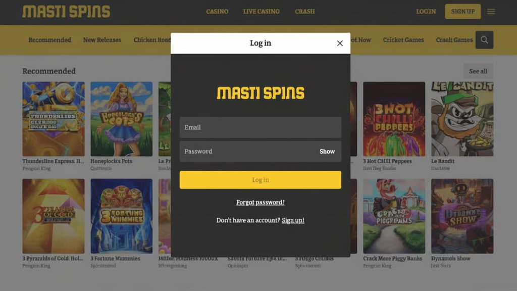 Masti Spins Login Page