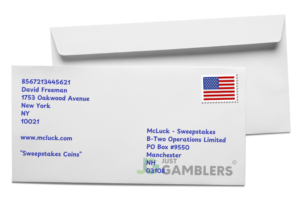 Graphic example of a McLuck mail-in request envelope frontside.
