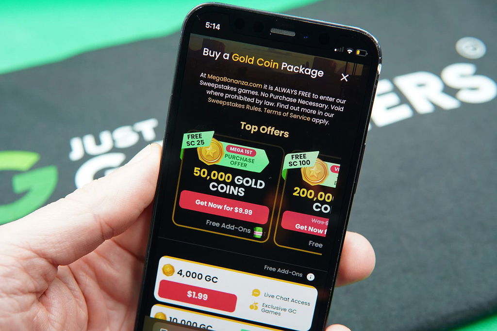 Patrik Lidin holding an iPhone when purchasing coins on Mega Bonanza casino.