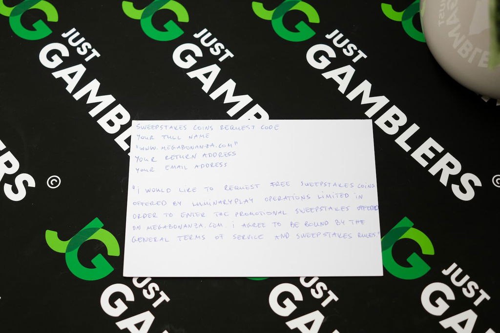 Photo of what you need to complete the Mega Bonanza mail-in request postcard.