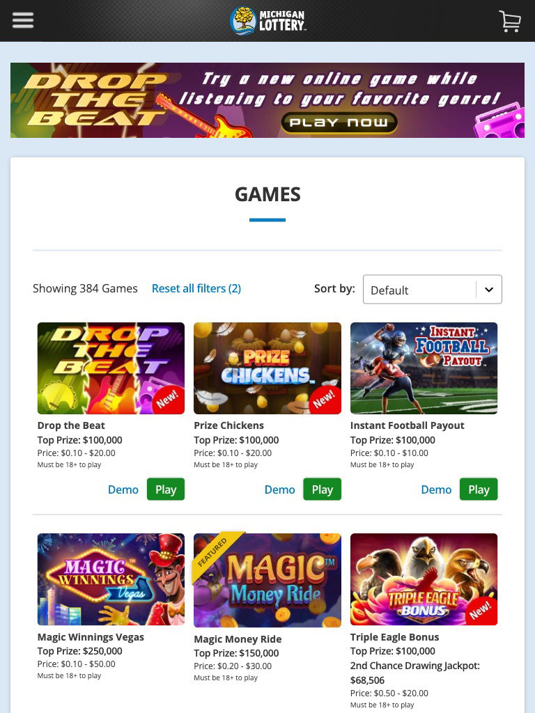 Michigan Lottery United States Games Tablet
