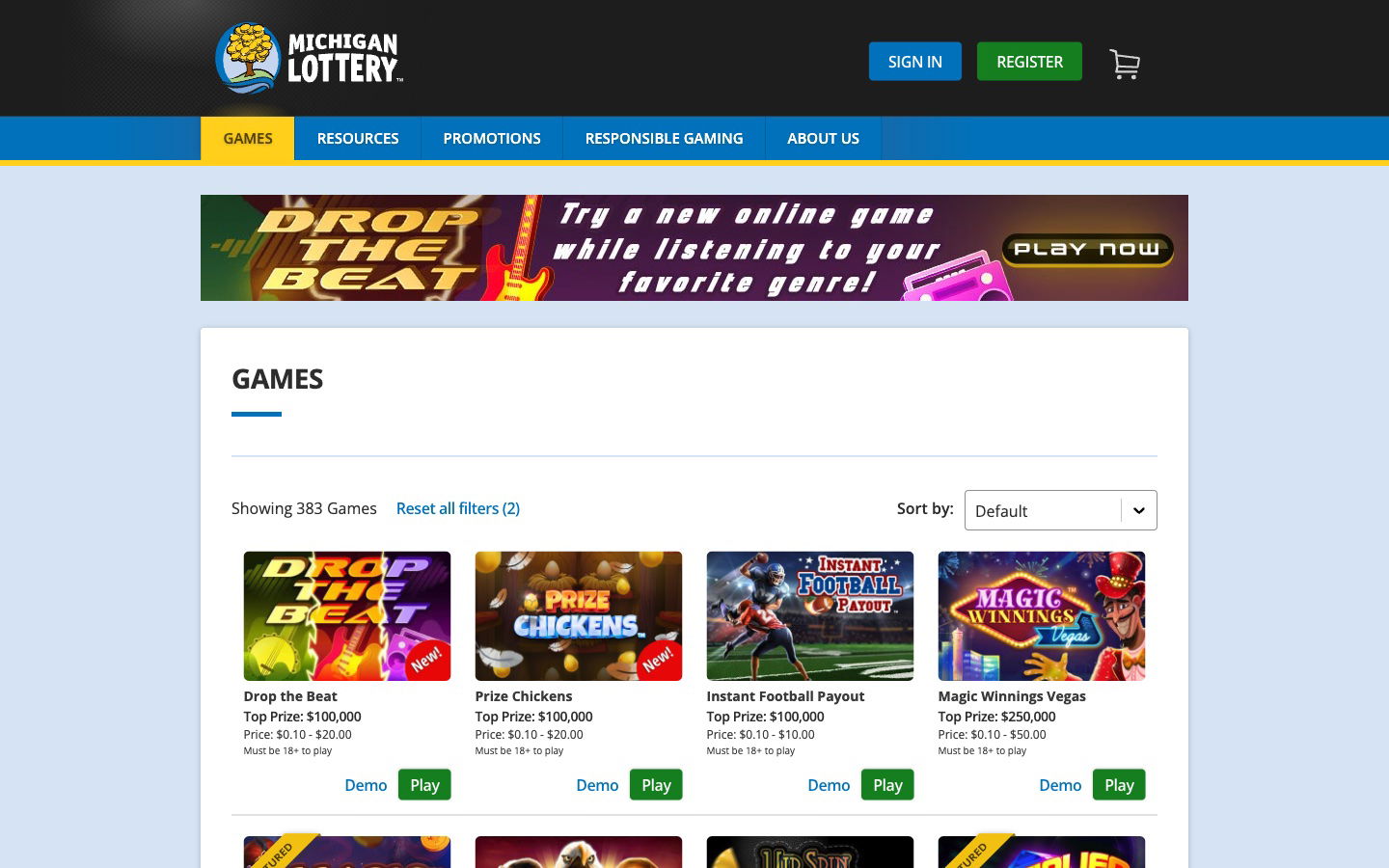 Michigan Lottery United States Games