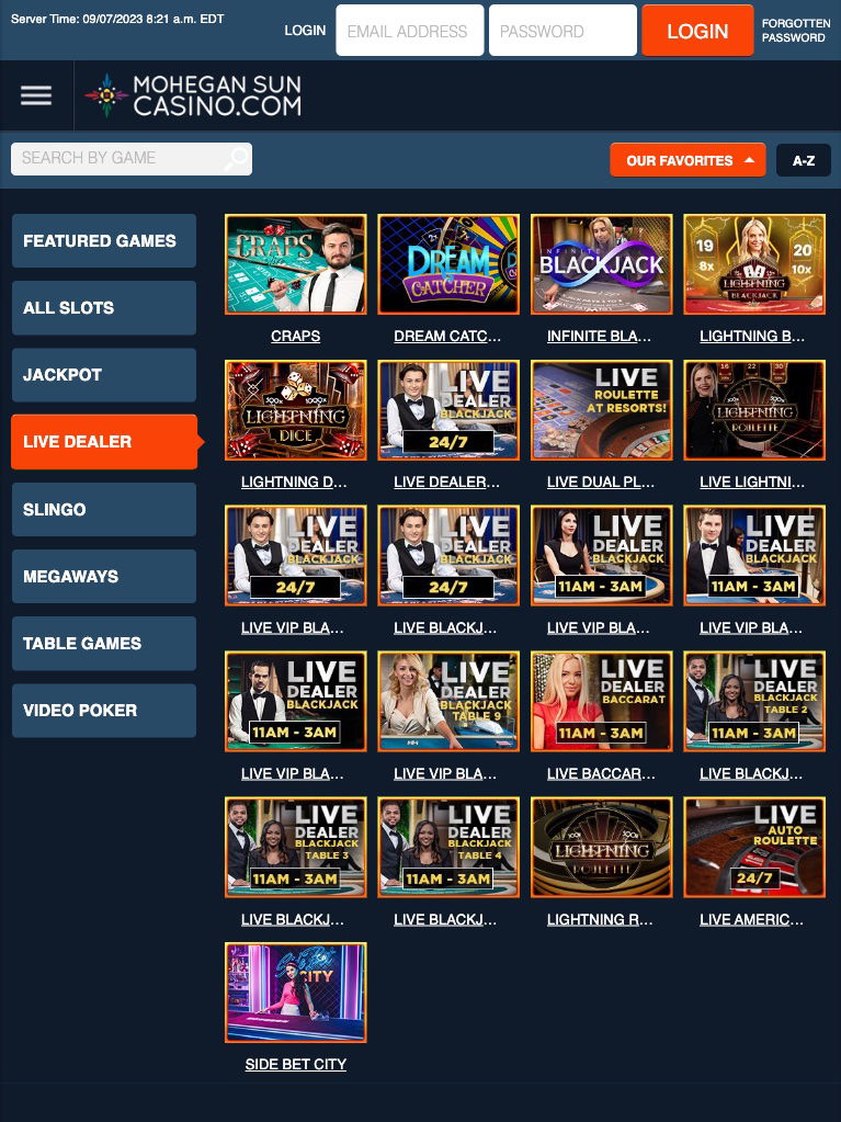Mohegan Sun Casino United States Live casino Tablet