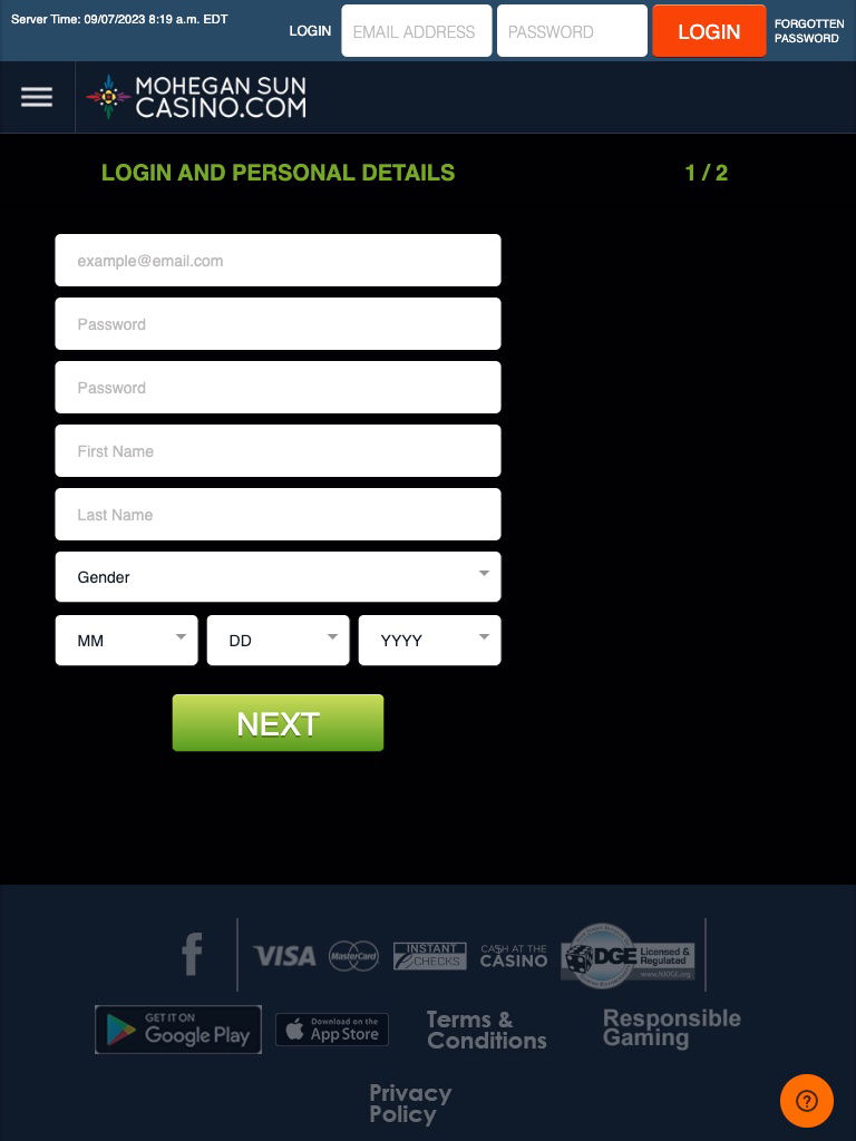 Mohegan Sun Casino United States Register Tablet