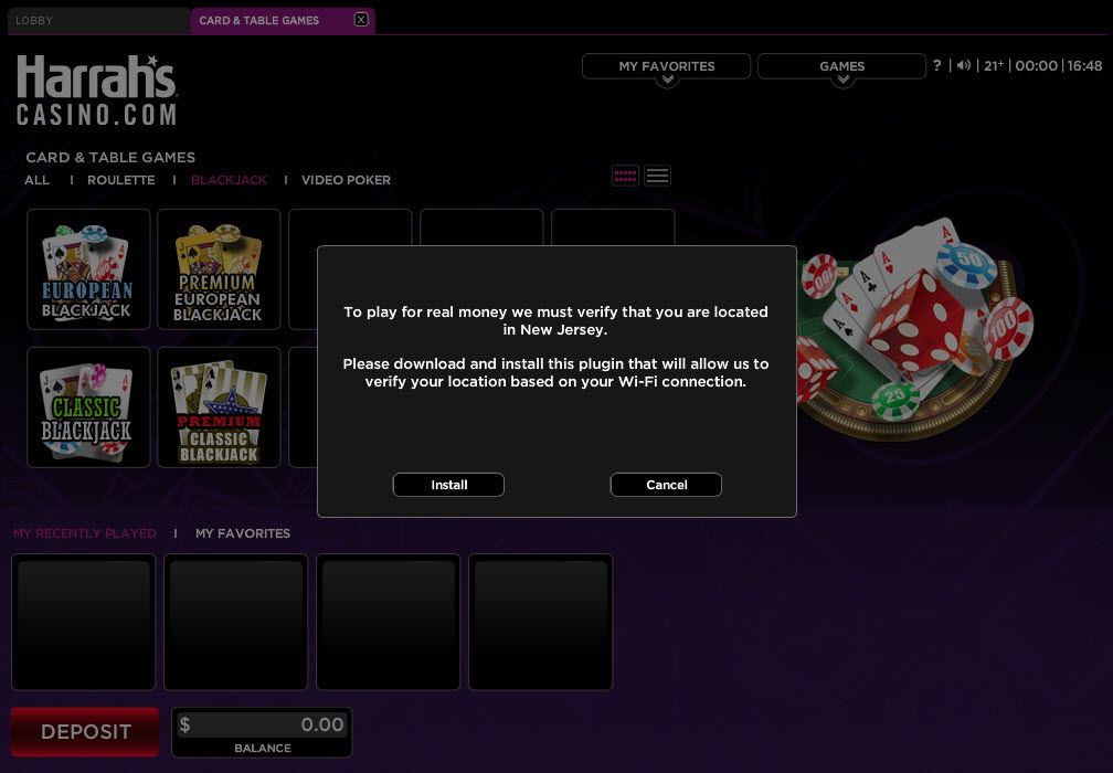 NJ Geolocation on Harrahs