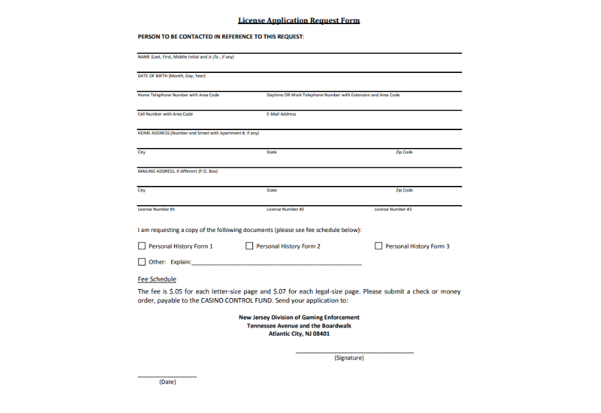 New Jersey Application Request Form
