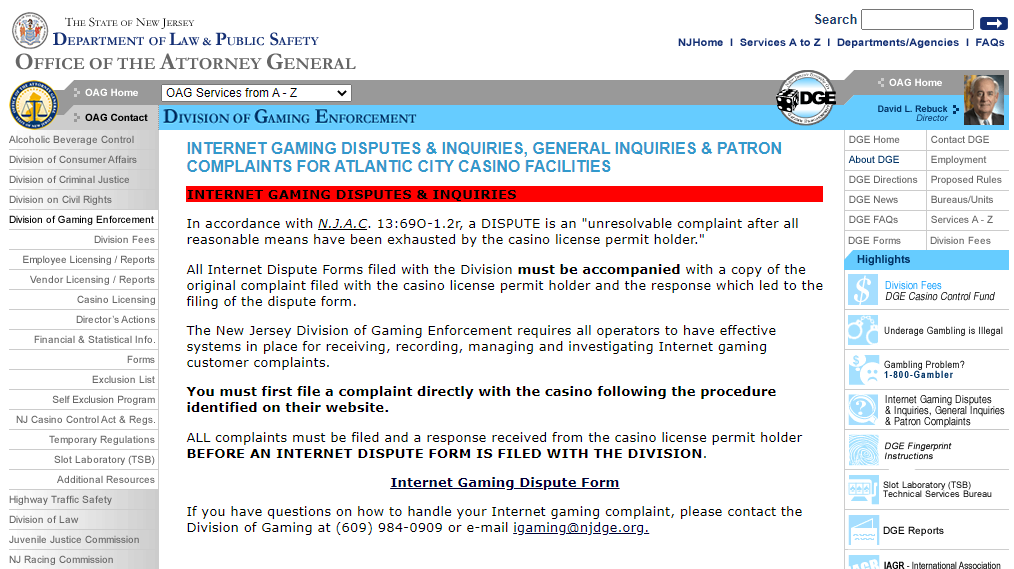 nj online casino dispute page nj gov