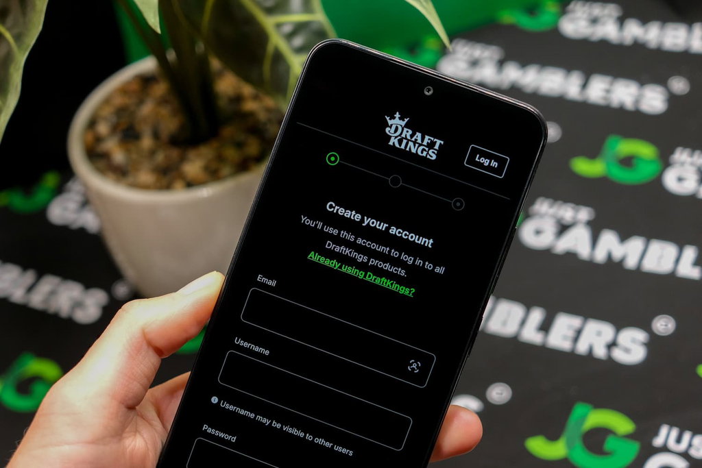 Photo of DraftKings NY online gambling site registration.