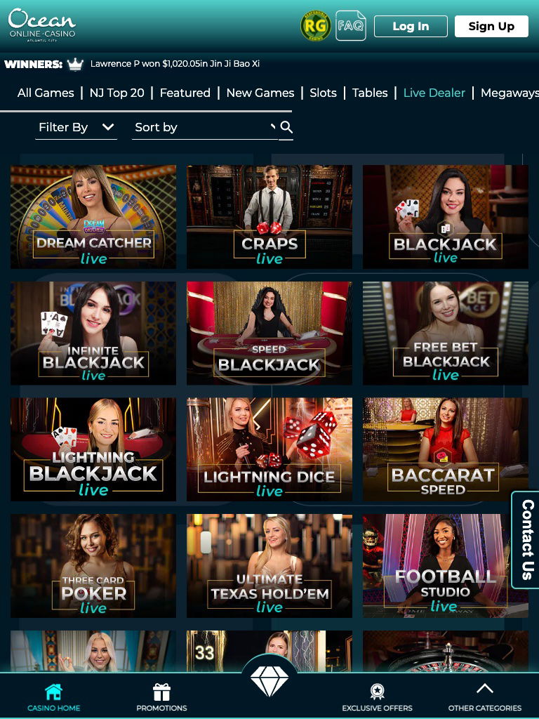 Ocean Online Casino United States Live Casino Tablet
