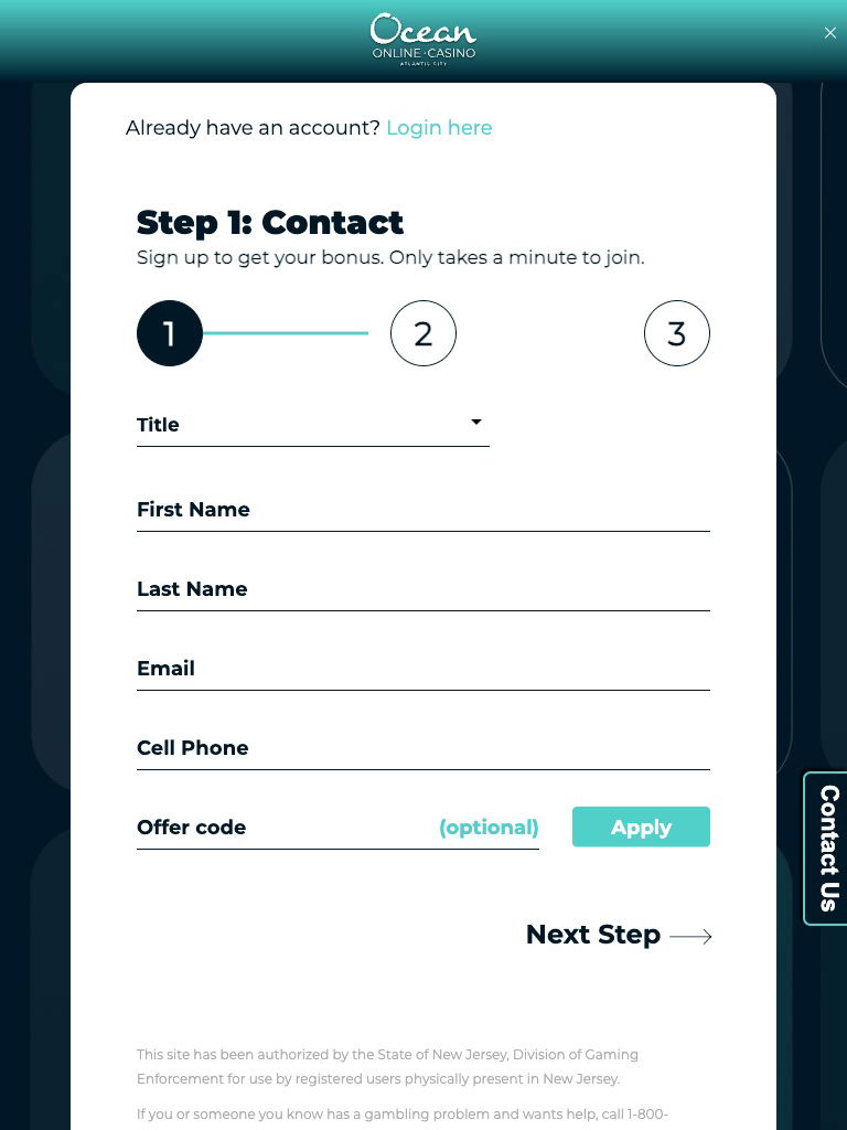 Ocean Online Casino United States Register Tablet