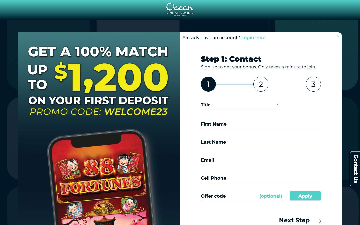 Ocean Online Casino United States Register