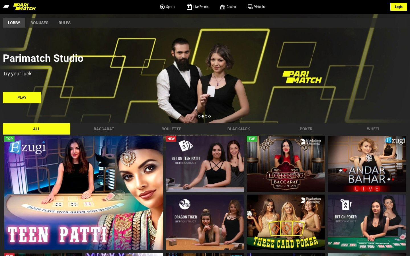Parimatch live casino