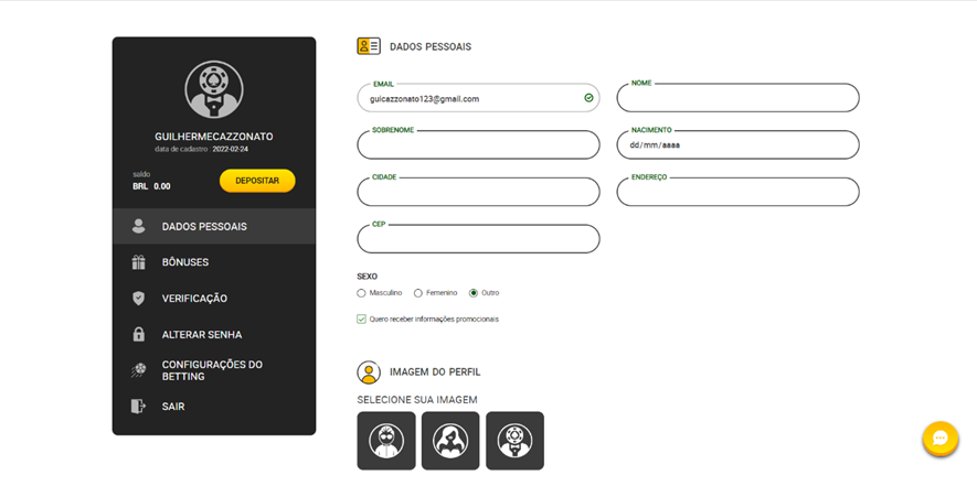 preencher seus dados pessoais para garantir bonus brazino777