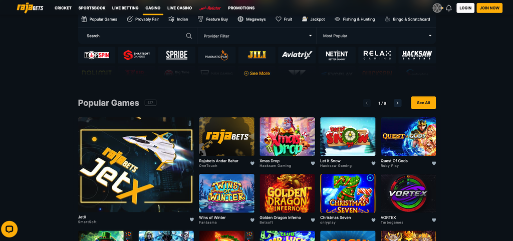RajaBets Casino Games