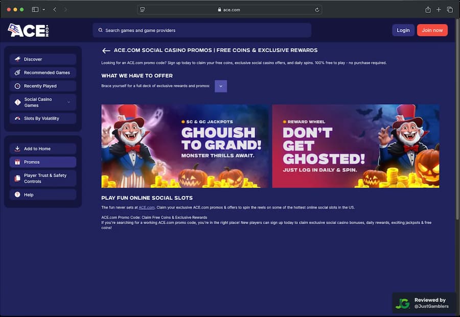 Desktop screenshot of the coin purchase process at Ace Casino.