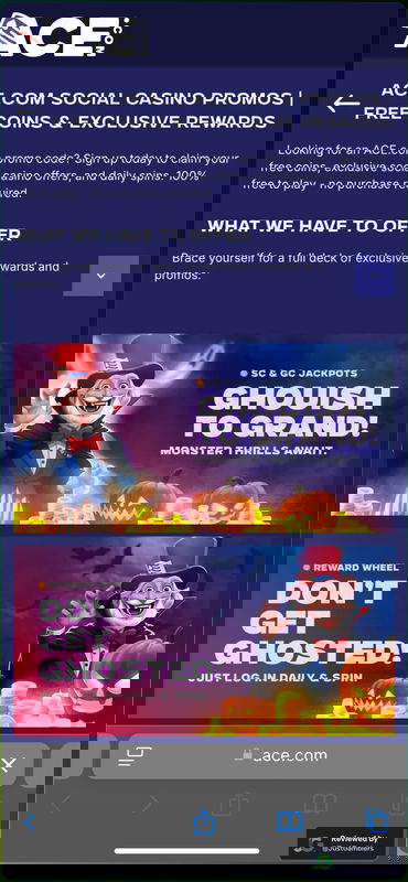 Mobile screenshot of the coin purchase process at Ace Casino.