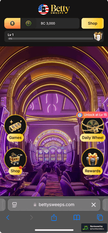 Mobile screenshot of the starting page at BettySweeps.