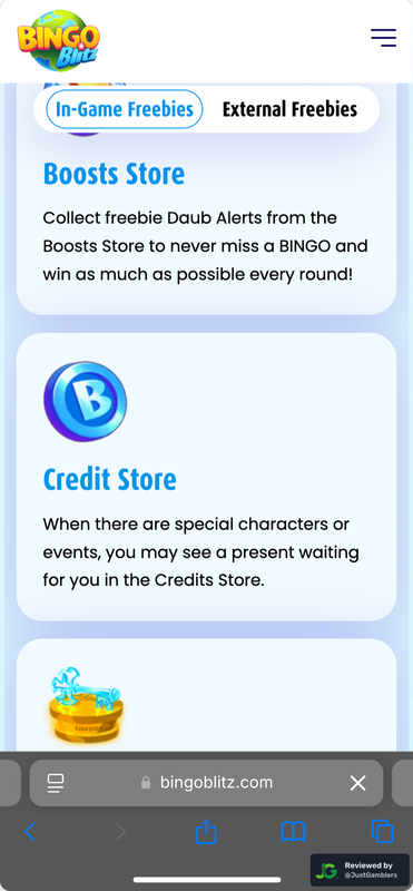 Mobile screenshot of the promo page at Bingo Blitz.