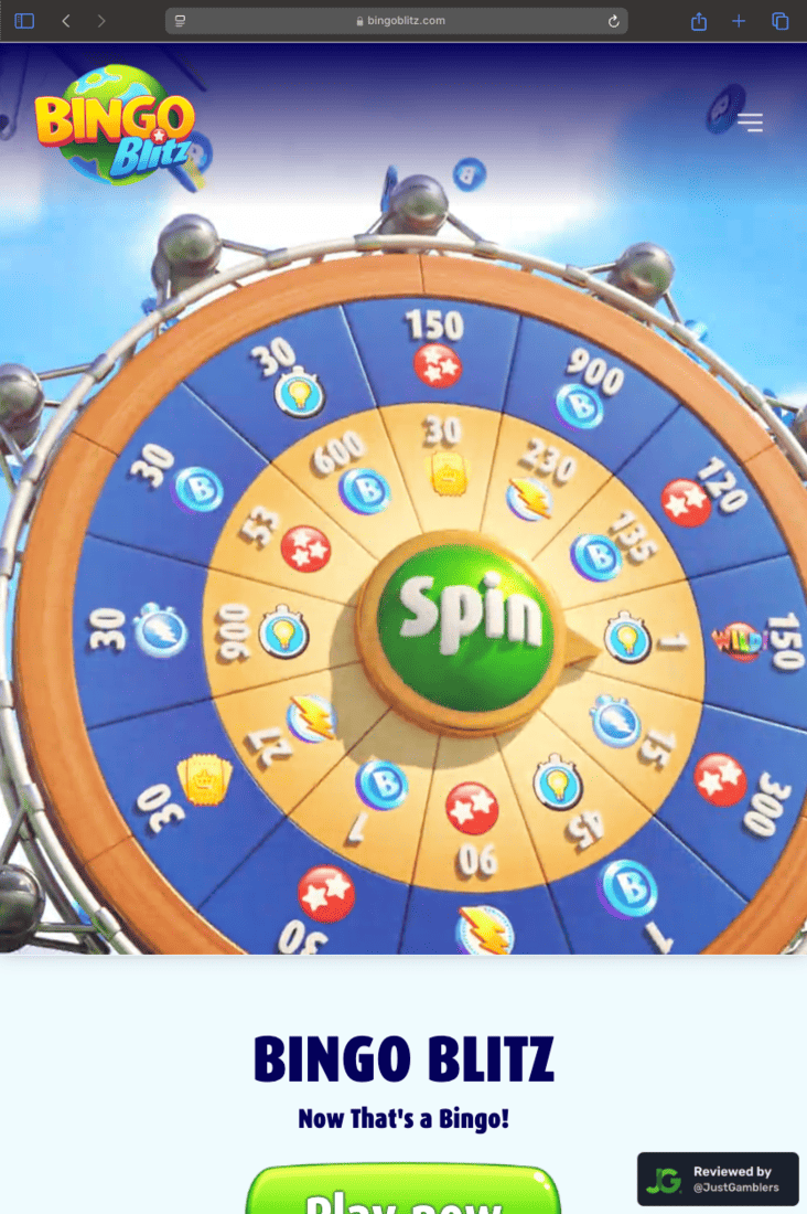 Tablet screenshot of the starting page at Bingo Blitz.