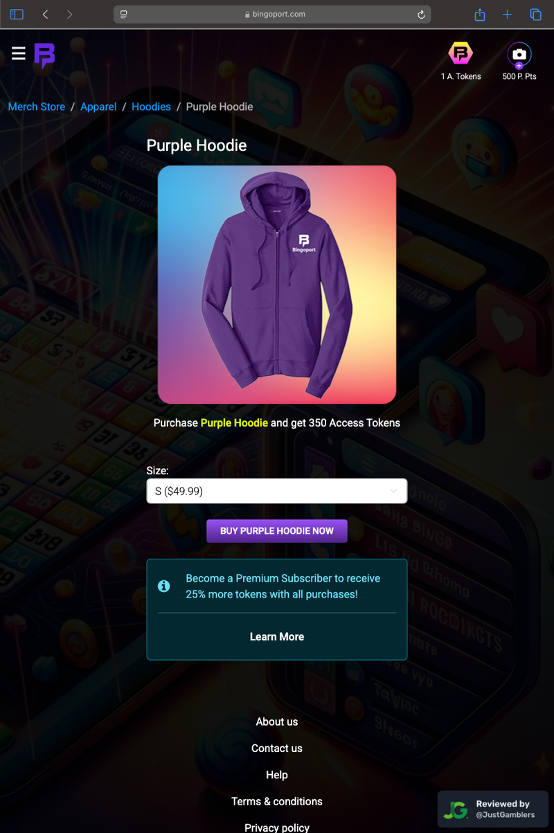 Tablet screenshot of the coin purchase process at Bingoport.