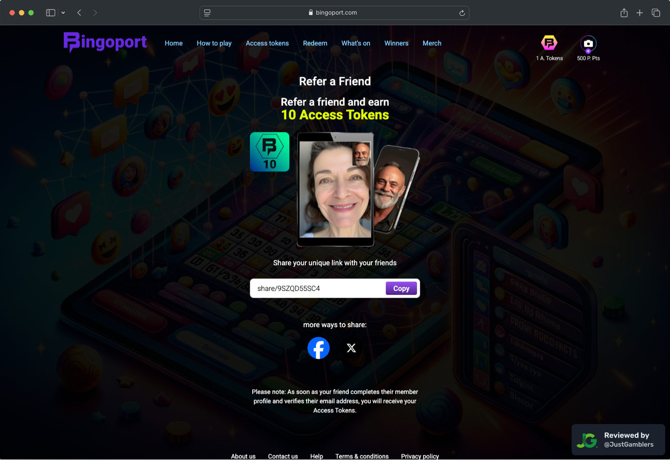 Desktop screenshot of the promo page at Bingoport.