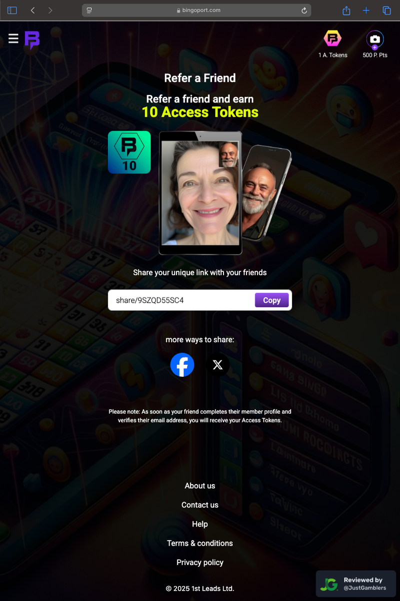 Tablet screenshot of the promo page at Bingoport.