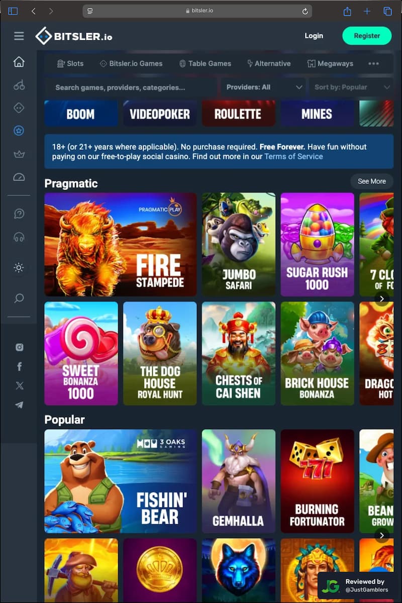 Tablet screenshot of the promo page at Bitsler.