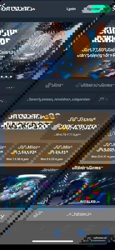 Mobile screenshot of the starting page at Bitsler.