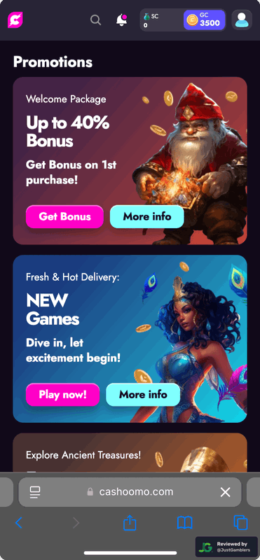 Screenshot Cashoomo Promo Page Mobile