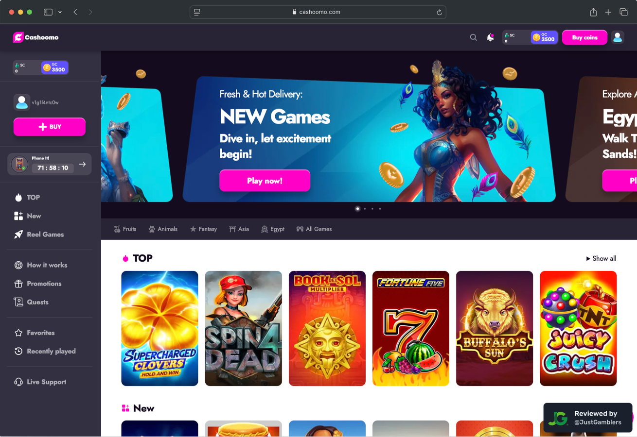 Desktop screenshot of the promo page at Cashoomo.