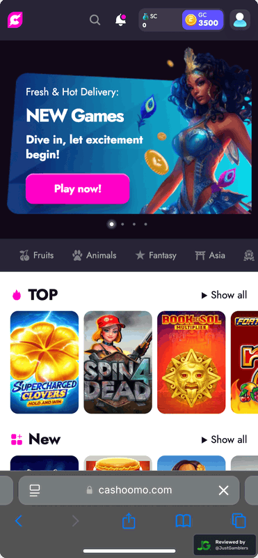 Mobile screenshot of the promo page at Cashoomo.