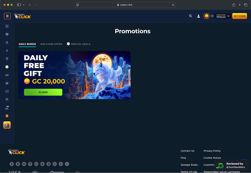 Desktop screenshot of the promo page at Casino Click.