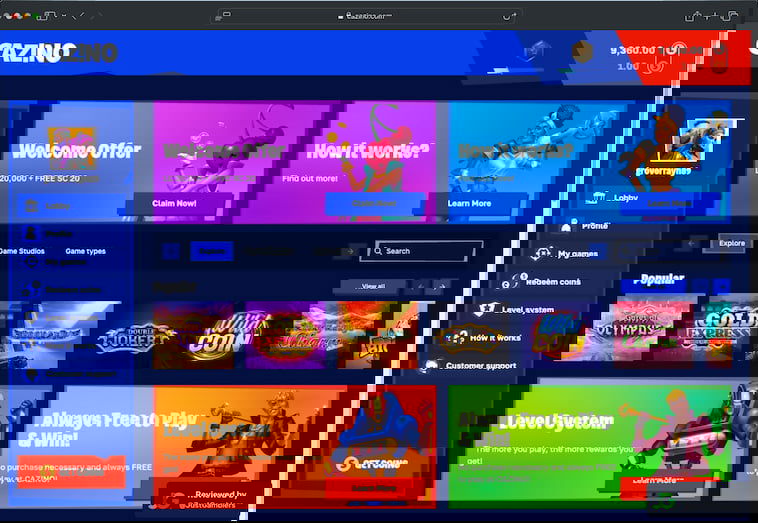 Desktop screenshot of the starting page at Cazino.