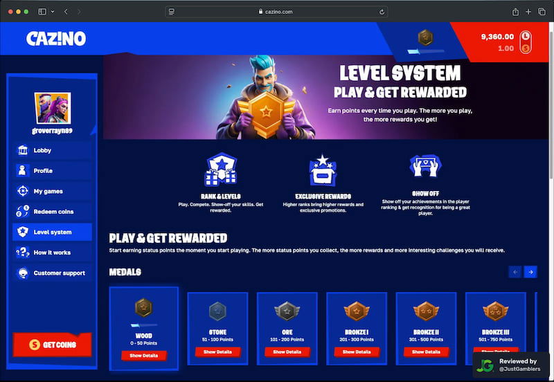 Desktop screenshot of the promo page at Cazino.