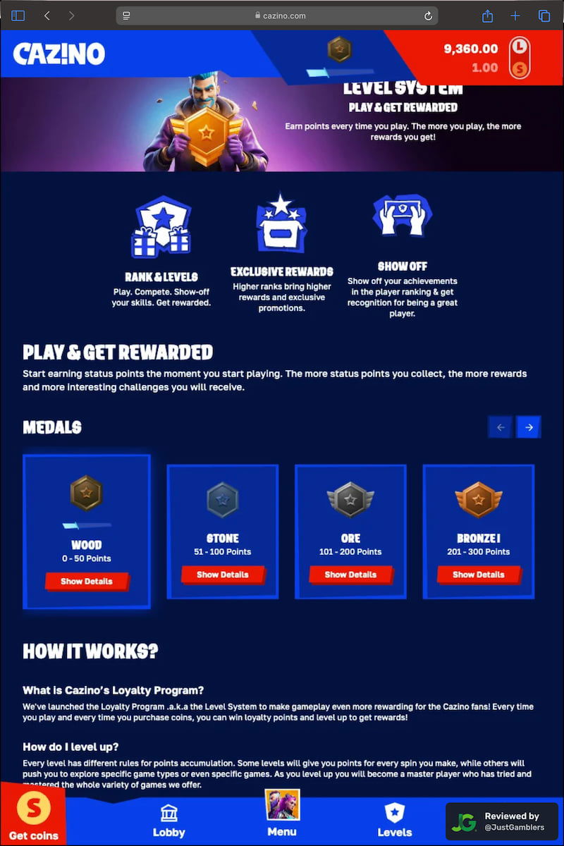 Tablet screenshot of the promo page at Cazino.