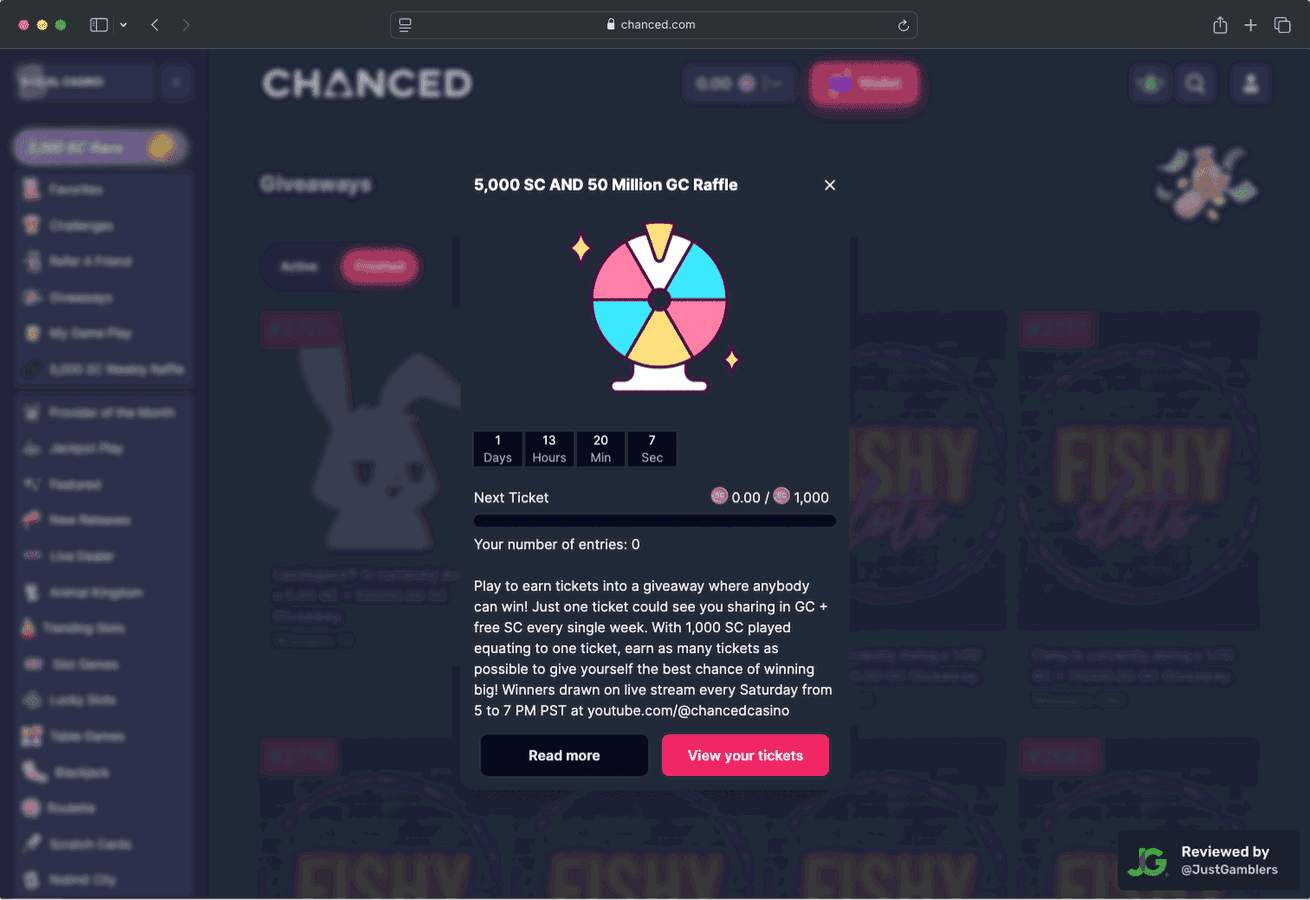 Desktop screenshot of the promo page at Chanced.