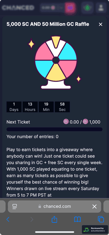 Mobile screenshot of the promo page at Chanced.