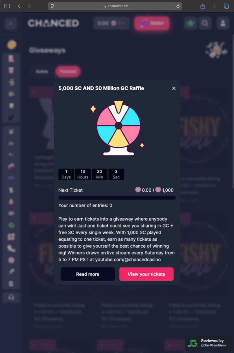 Tablet screenshot of the promo page at Chanced.