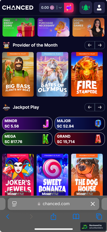 Mobile screenshot of the starting page at Chanced.