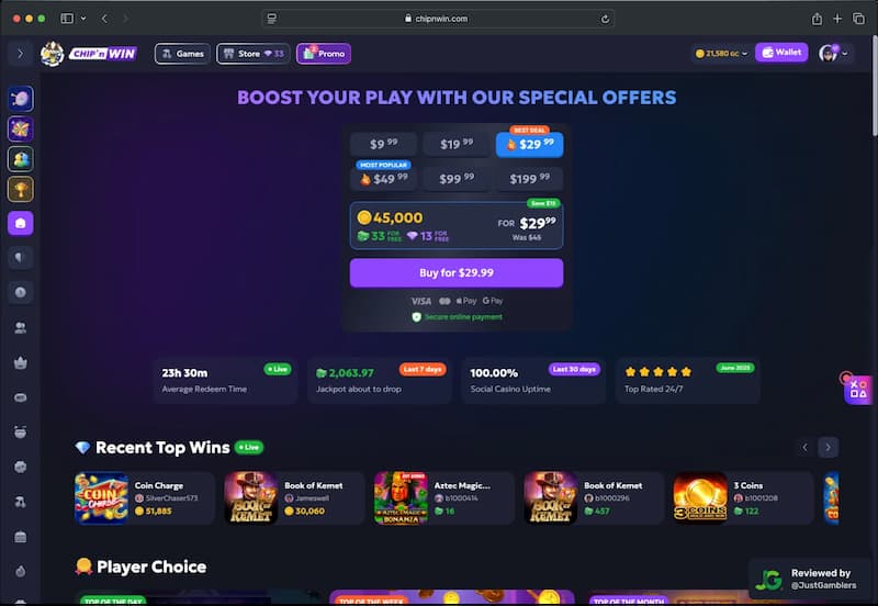 Desktop screenshot of the landing page at Chip’n Win.
