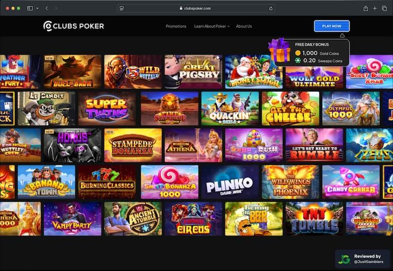 Desktop screenshot of the casino games page at Clubs Poker.