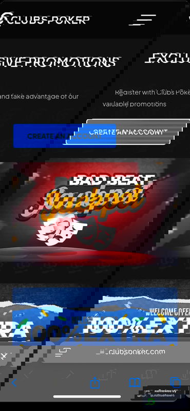 Mobile screenshot of the promo page at Clubs Poker.