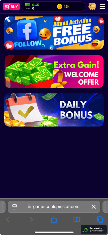 Mobile screenshot of the promo page at Coolspin.