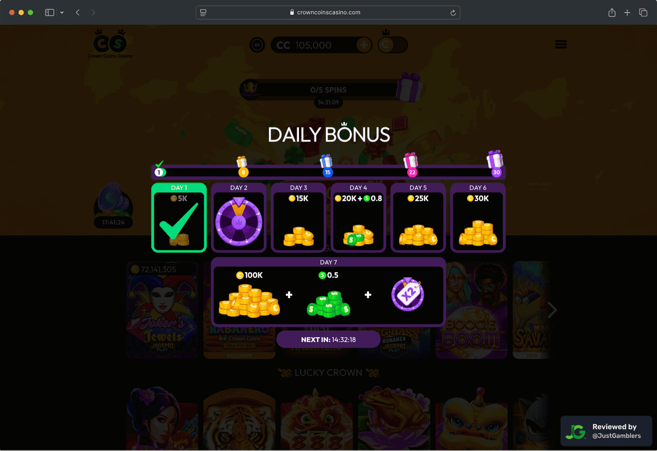 Desktop screenshot of the promo page at Crown Coins.