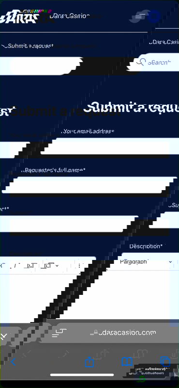 Mobile screenshot of the customer care page at Dara Casino.