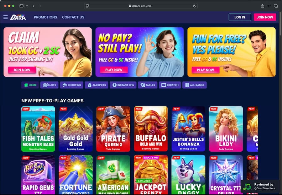 Desktop screenshot of the starting page at Dara Casino.