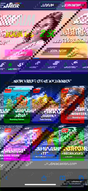 Mobile screenshot of the starting page at Dara Casino.