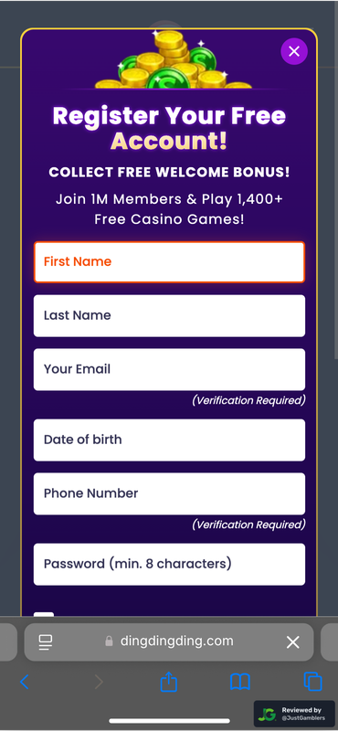 Mobile Screenshot of DingDingDing Registration Page